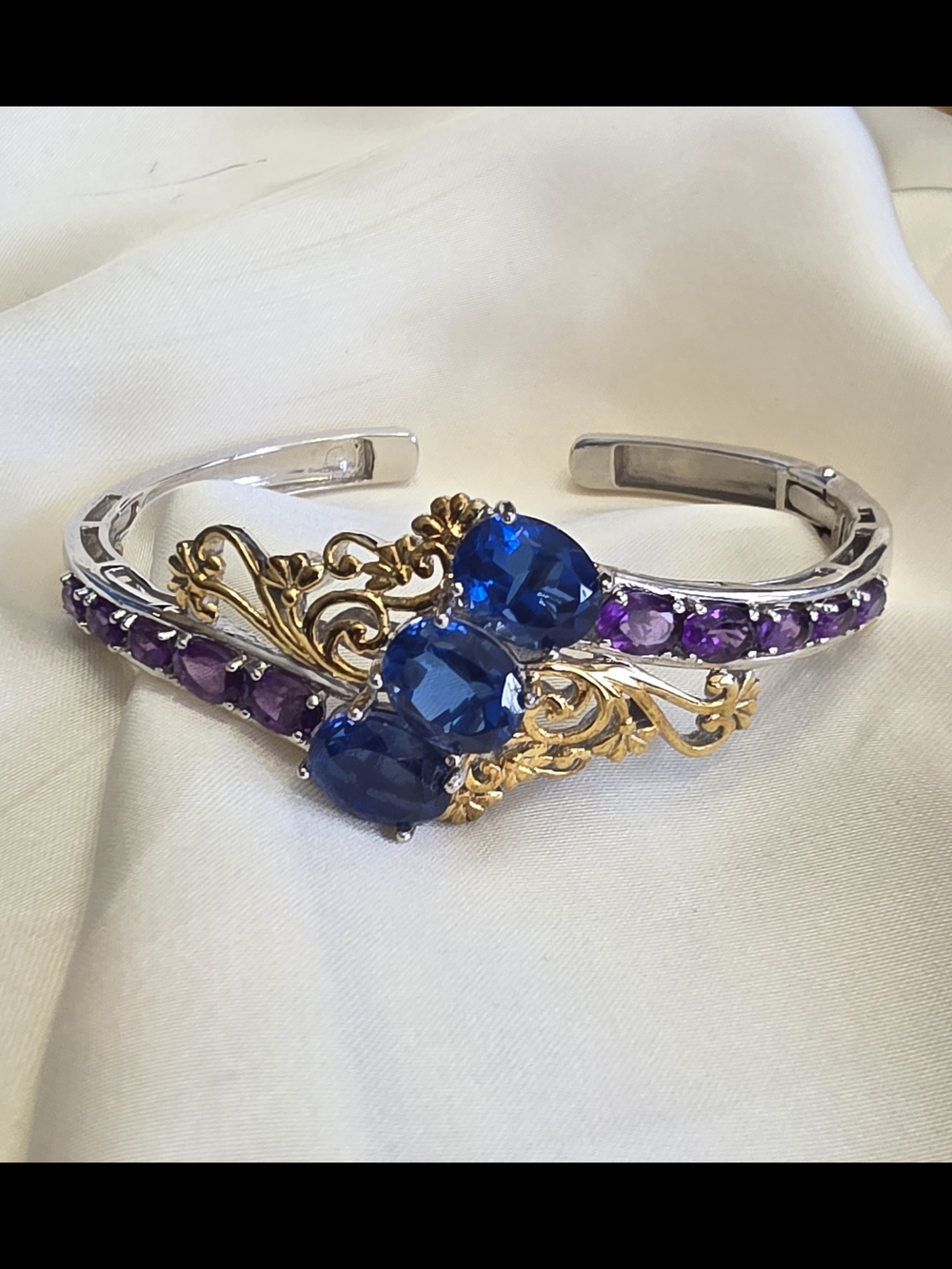 Ceylon Quartz, Amethyst Bypass Cuff Bracelet